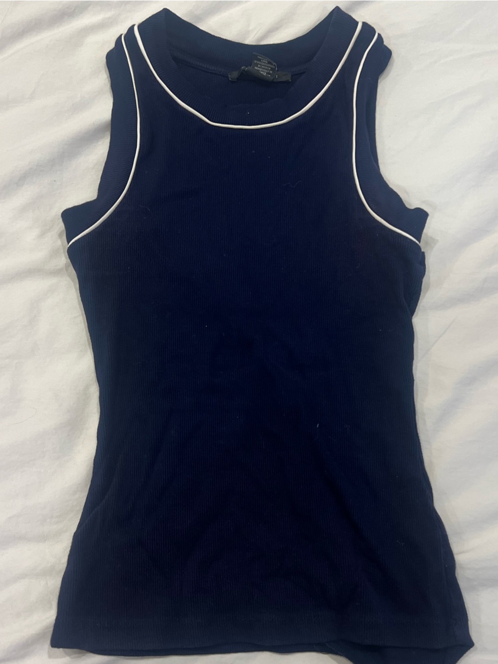 Tahari Navy Ribbed Tank with White Trim